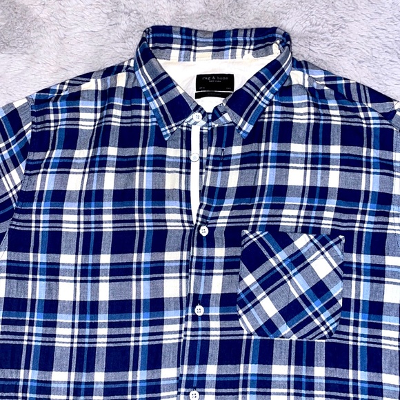Rag & Bone Blue Plaid Beach Shirt Fit 3 Sz Mens L - Picture 4 of 10